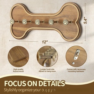 Porte-clés en bois pour entrée, support de rangement pour laisse d'animal en forme d'os, support pour collier de chien, sur mesure. - Product Image 4