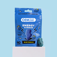 Gummies Énergisantes Véganes OEM Marque Privée 10 Pièces Saveur Framboise Bleue Concentration Intense avec Caféine Ashwagandha Extrait de Thé Vert Vitamine C