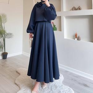 Conjunto de Dos Piezas para Mujer, Falda Larga Elegante y Holgada con Mangas de Farol, Estilo Floral de Dubái, Oriente Medio, Premium - Product Image 4