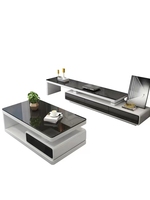 Ensemble de tables basses en verre modernes, table basse de luxe, meubles de salon, plateau de table basse de luxe noir et blanc