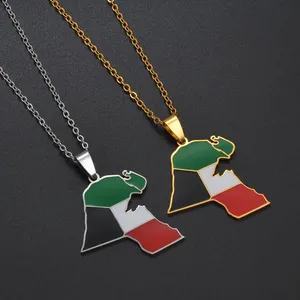 Factory Enamel Kuwait National Flag Charm Necklace Stainless Steel 18K Gold Plated Enameled Kuwait Map Pendant Chain Necklace