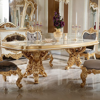 Table de salle à manger sculptée en bois massif de luxe européen meubles rétro personnalisés feuille d'or design traditionnel pour hôtel villa salle à manger