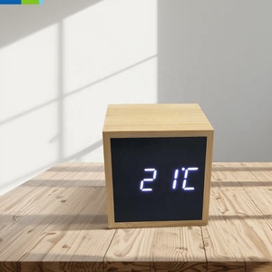 Thông minh bằng gỗ LED đồng hồ báo thức cổ điển Home LED đồng hồ báo thức với thời gian và nhiệt độ hiển thị, BAMBOO-Faced gương đồng hồ - Product Image 1