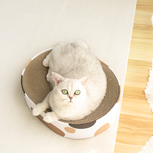 Tempat Garukan Kucing Desain Asli Lucu dan Stylish dari Karton Bergelombang, Mainan Pelindung Furnitur Daur Ulang, Tempat Tidur Kucing Oval dari Karton - Product Image 3