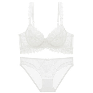 Wholesale <b>Sexy</b> Floral White Lace Underwire Plus Size Lingerie <b>Set</b> for Women Ultra-thin Breathable Quick-Dry Bra and Panty <b>Set</b> - Product Image 6