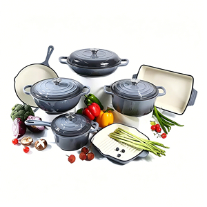 Batterie de cuisine en fonte émaillée 7 pièces, compatible four, avec faitout, poêle, grill, plat à four et ustensiles de cuisson, pour cuisinières à induction et à gaz - Product Image 2