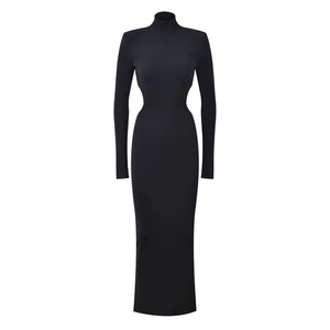 Abito da donna a <span class=keywords><strong>maniche</strong></span> <span class=keywords><strong>lunghe</strong></span> con collo alto in maglia, tinta unita, sexy, slim-fit, con <span class=keywords><strong>schiena</strong></span> <span class=keywords><strong>scoperta</strong></span>, novità Primavera Autunno 2026 - Product Image 3