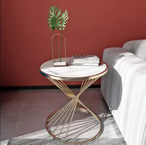לבן אריחים למעלה שולחן זהב רגליים קטן קפה שולחן צד שולחן
