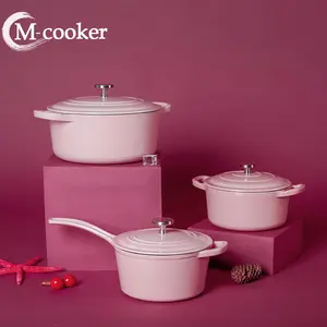 M-cooker-Juego de utensilios de cocina, olla de esmalte rosa, juego de cazuela de hierro fundido