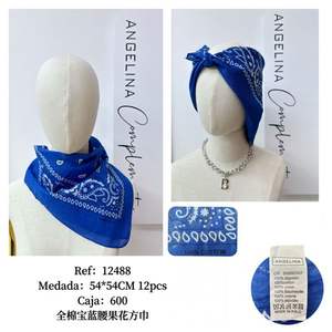 Écharpe carrée Angelina 100% coton bleu royal à motif paisley 54x54cm pour femmes, accessoire de mode pour la tête - Product Image 3