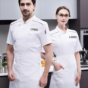Chemise de travail d'été à manches courtes pour le personnel de restaurant Hôtel Serveur Veste de chef noire avec poches Uniforme de serveur - Product Image 3