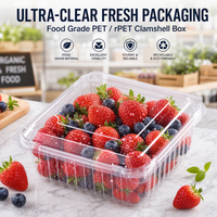 Boîte à fruits en PET transparent de qualité alimentaire FDA avec couvercle à charnière pour l'emballage des baies fraîches