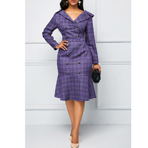 Vestidos Gingham de manga larga para mujer, ropa informal con cuello en V para oficina y otoño - Product Image 5