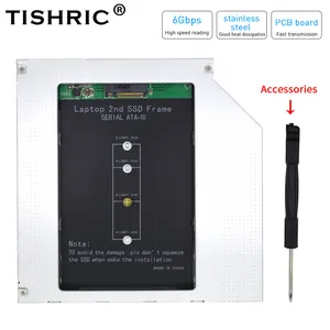 TISHRIC 9.5mm 하드 드라이브 인클로저 M.2 NGFF to SATA 2nd HDD 캐디 알루미늄 SATA 3.0 어댑터 HDD 노트북 DVD-ROM Optibay