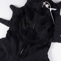 Gravvi OEM ODM Private Label Streetwear gothique à capuche à pointes broderie graphique personnalisé tricot gaufré fermeture éclair complète à capuche pour hommes Logo