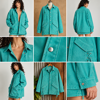 Veste utilitaire délavée pour femme, coupe oversize, boutonnée, avec poches, détails à lacets, style décontracté, fabricant de vêtements OEM ODM