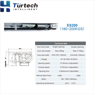 Turtech ES200 200KGS 700-1300mm/600-1250mm <span class=keywords><strong>Largeur</strong></span> de feuille de <span class=keywords><strong>porte</strong></span> Usine <span class=keywords><strong>Porte</strong></span> automatique Automatique <span class=keywords><strong>Porte</strong></span> <span class=keywords><strong>coulissante</strong></span> en verre Boutique - Product Image 1