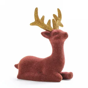 Ornamento de renos de cerámica, Navidad, flocado, venta al por mayor