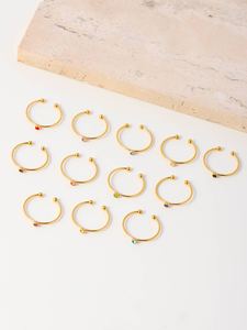 <b>Dainty</b> Birthstone Bypass <b>Ring</b> | 18K PVD Gold Plated Stainless Steel Minimalist Adjustable Open Zircon <b>Ring</b> | Waterproof, Durable - Product Image 3