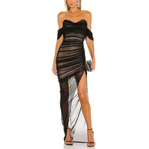 Tùy chỉnh prom Dresses 2023 buổi tối Áo sexy màu đen trong suốt lưới Midi Dress Nude Băng lót dài Dresses đối với phụ nữ