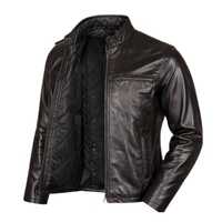 Veste en cuir d'agneau noir classique pour homme, coupe ajustée, coupe-vent, sportive, fermeture éclair sur le devant, logo, col montant