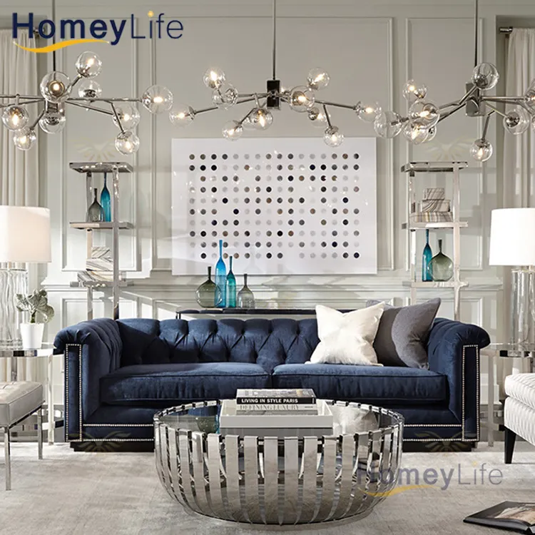 Mesa de centro de lujo para sala de estar, mueble de mármol, mesa de centro redonda de acero inoxidable de metal dorado