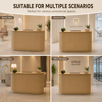 Bureau d'accueil en MDF rainuré courbé couleur bois naturel, sur mesure, pour salon de beauté, spa de massage, studio de yoga