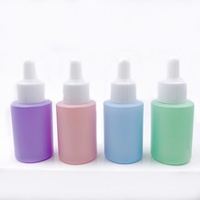 Vente en gros de flacons cosmétiques en verre cylindriques bleus et roses de 5 ml/10 ml/15 ml/20 ml/30 ml/50 ml/100 ml, avec compte-gouttes, impression sérigraphique
