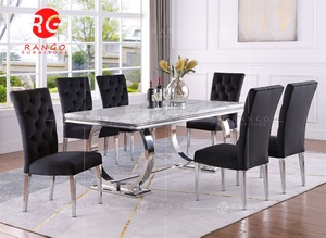 <span class=keywords><strong>Tavolo</strong></span> da Pranzo con Piano in Marmo e Sedie in Velluto <span class=keywords><strong>Nero</strong></span>, <span class=keywords><strong>Tavolo</strong></span> da Pranzo con Piano in <span class=keywords><strong>Vetro</strong></span> e Base Cromata - Product Image 3