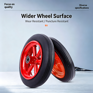 300-8 Rubber Solid <b>Wheel</b> Red Spoke High Load Smooth Rotation Flat Type - Product Image 4