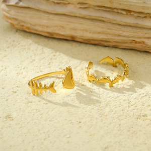 Bague ouverte en acier inoxydable plaqué or 18 carats, style poisson-delta, motif delfin, style océanique européen et américain, pour l'exportation - Product Image 2