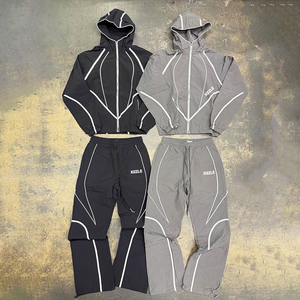Custom 3m Reflective Full Zip Up Windbreaker Jacket And <b>Nylon</b> Pants <b>Joggers</b> Set Men Windbreaker Tracksuit Personalised Tracksuit - Product Image 1