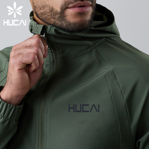 HUCAI Custom logo Polyester Lightweight Reflective Full Zip Workout Sports <strong>Men's</strong> Tracksuit Top Outdoor <strong>Running</strong> <strong>Jacket</strong> - Product Image 4
