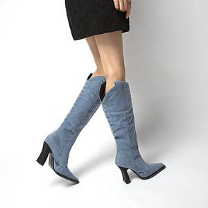Zapatos de suela gruesa con punta cuadrada para <span class=keywords><strong>mujer</strong></span>, botas hasta la rodilla, de plataforma alta, <span class=keywords><strong>botines</strong></span> largos de cuña, moda <span class=keywords><strong>2023</strong></span> - Product Image 4