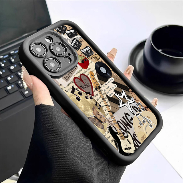 Guitar Music Love Star Print Ladder Lens Style Shockproof TPU Mobile Phone Cover Case for Iphone 11 12 13 14 15 16 17 18 Pro Max