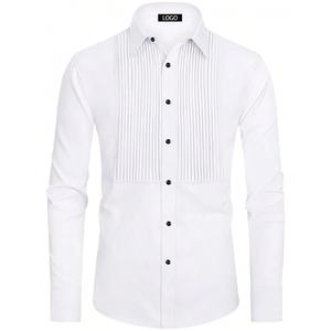 프리미엄 품질 면 옥스포드 솔리드 럭셔리 브랜드 사용자 정의 자수 로고 인쇄 긴 소매 남성 정장 비즈니스 턱시도 셔츠 - Product Image 1