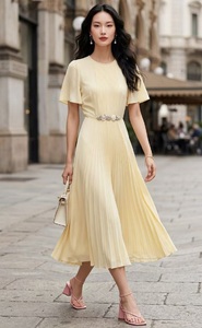 <span class=keywords><strong>Vestido</strong></span> Largo de Alta Calidad, Nuevo, para Fiesta de Verano 2026, con Decoración de Diamantes, <span class=keywords><strong>Manga</strong></span> Corta, Plisado, en Azul, <span class=keywords><strong>Rosa</strong></span> y Amarillo - Product Image 6
