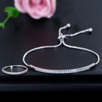 Minimalista pulsera de las mujeres joyería de pulsera ajustable chapado en oro 18k diamante cz pulsera inicial
