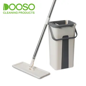 Cleaning Flat Mop with Bucket System Microfiber Flat Head Mop Hand Free Mopping Bucket