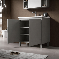Meuble-lavabo suspendu avec étagères ouvertes et porte coulissante, armoire de rangement murale, mobilier de salle de bain moderne et minimaliste