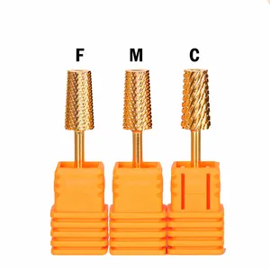 Cnynail 3/32" Tungsten Carbide Acrylic Nail Gold C M F Safety Nail Drill Bit Large Tapered Bit