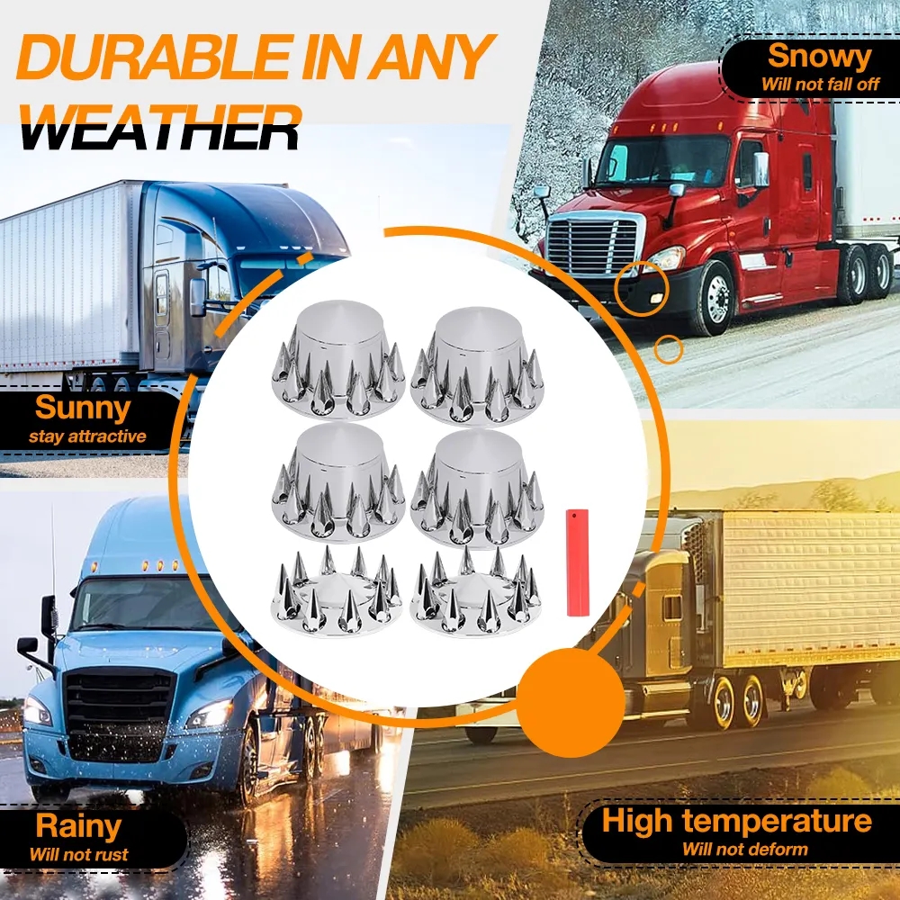 ट्रक वोल्वो मैक केनवर्थ के लिए लग नट कवर पर 60 पीसी नुकीले 33 मिमी थ्रेड के साथ पूर्ण एबीएस क्रोम एक्सल कवर किट