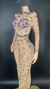 Novos Estilos de Roupas 2023: Vestido de Noiva de Renda com Cristais Coloridos e Manga Longa para Festas Femininas - Product Image 3