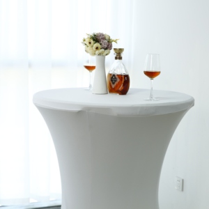 Nappe ronde en polyester et élasthanne de haute qualité, extensible, lavable, personnalisable pour les hôtels, les banquets, les mariages - Product Image 3