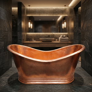 Baignoire ovale autoportante de luxe en cuivre martelé, finition antique, artisanale, durable, pour bain et spa - Artisanat indien en métal - Product Image 3