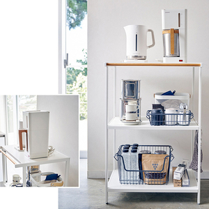 Estante para máquina de café de 3 niveles para sala de estar de Metal, estante de almacenamiento para electrodomésticos de suelo con gancho, soporte para artículos diversos, mango de madera, organizador de toallas - Product Image 5