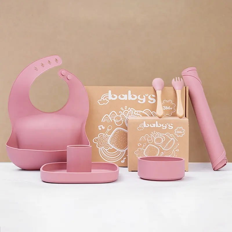 Conjunto de silicone para bebês, utensílios de mesa de alimentação infantil, 5 peças de silicone macio e fofo de qualidade alimentar sem Bpa, com 13 unidades