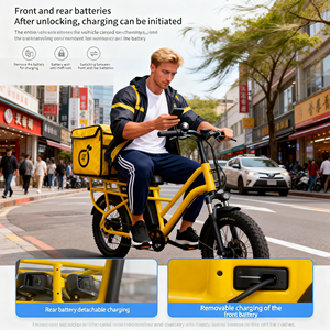 Vélo électrique <span class=keywords><strong>cargo</strong></span> en alliage d'aluminium de 20 pouces avec double batterie amovible 48V 15Ah+15Ah, frein à distance antivol, arrêt de l'alimentation, OEM/ODM - Product Image 2