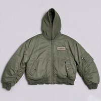 Blouson Bomber Homme Personnalisé en Coton Épais Effet Vieilli, Coupe Courte et Ample, Style Baseball Varsity, Zippé avec Capuche