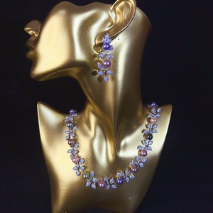 ชุดสร้อยคอและต่างหูรูป<span class=keywords><strong>ดอกไม้</strong></span>ประดับมุกหลากสีสัน ดีไซน์กิ่ง<span class=keywords><strong>ดอกไม้</strong></span>ประดับเพชรซิร์คอน สำหรับผู้หญิง เหมาะสำหรับงานแต่งงาน/งานเลี้ยง  ชุบแพลตตินั่ม/ทอง - Product Image 5